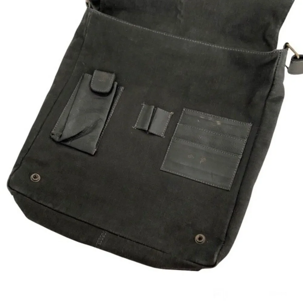 WILSONS Leather Messenger Bag Distressed Black Adjustable Strap UNISEX